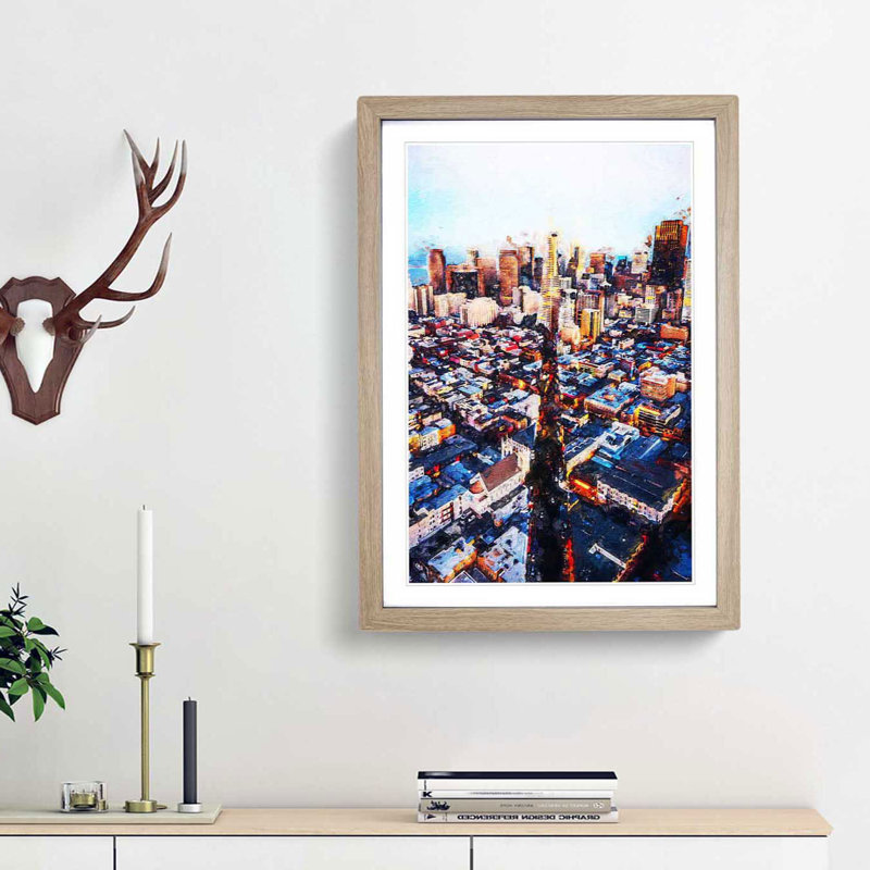 Downtown San Francisco - Picture Frame Painting Print, 65cm H x 48cm W x 2cm D, Oak Framed