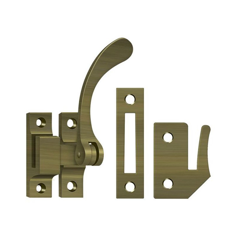 Serrure de fenêtre Deltana CF450U5, fermeture à battant, réversible, 4 1/2 po en laiton antique, Laiton antique