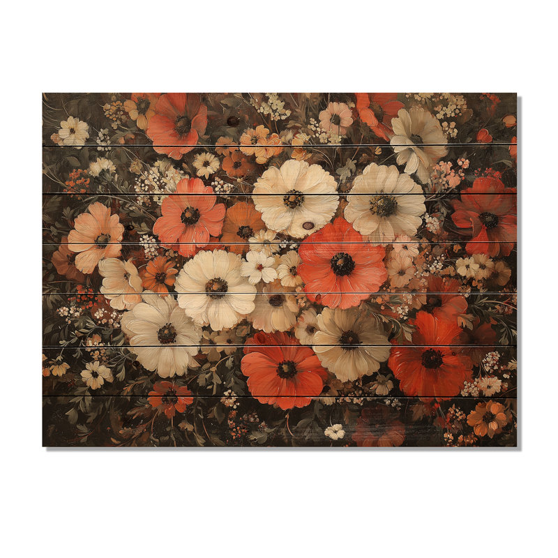 Assorted Bouquets Brown Autumn Symphony V - Assorted Bouquets Wood Print - On Natural Pine Wood, 10" H x 20" W x 0.78" D