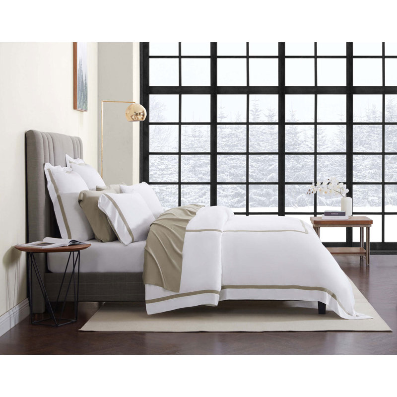 Frame Duvet Cover, White/Taupe, Full Duvet Cover