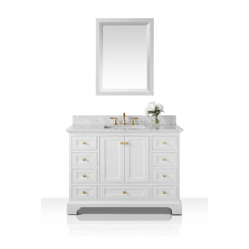 Audrey 48'' W Single Vanity, Carrara White, Brushed Nickel, Sapphire Gray