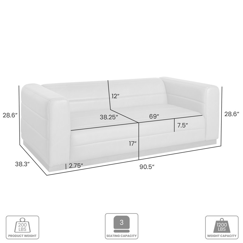 Wadena 90.5 In. 3-Seater Sofa With Rectangular Seat And Square Arms