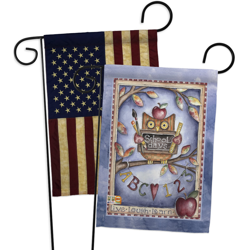 Ensemble de drapeau de jardin 2 pièces h 18,5 po x l 13 po hibou live laugh learn