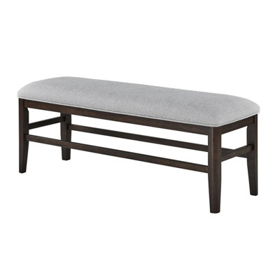 Hiun Dining Bench, Dove Gray Padded Seat, Oak Brown Wood, 50 Inch by Benjara