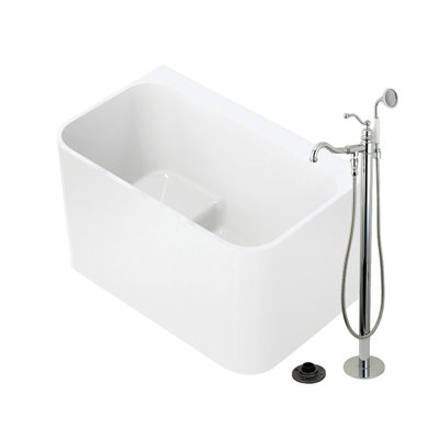 Baignoire autoportante rectangulaire à double extrémité en acrylique 47 pouces avec robinet et bonde Aqua Eden Kingston Brass