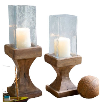  Bougeoirs carrés carrés en bois recyclé avec base en bois recyclé H 17 po, ensemble de 2
