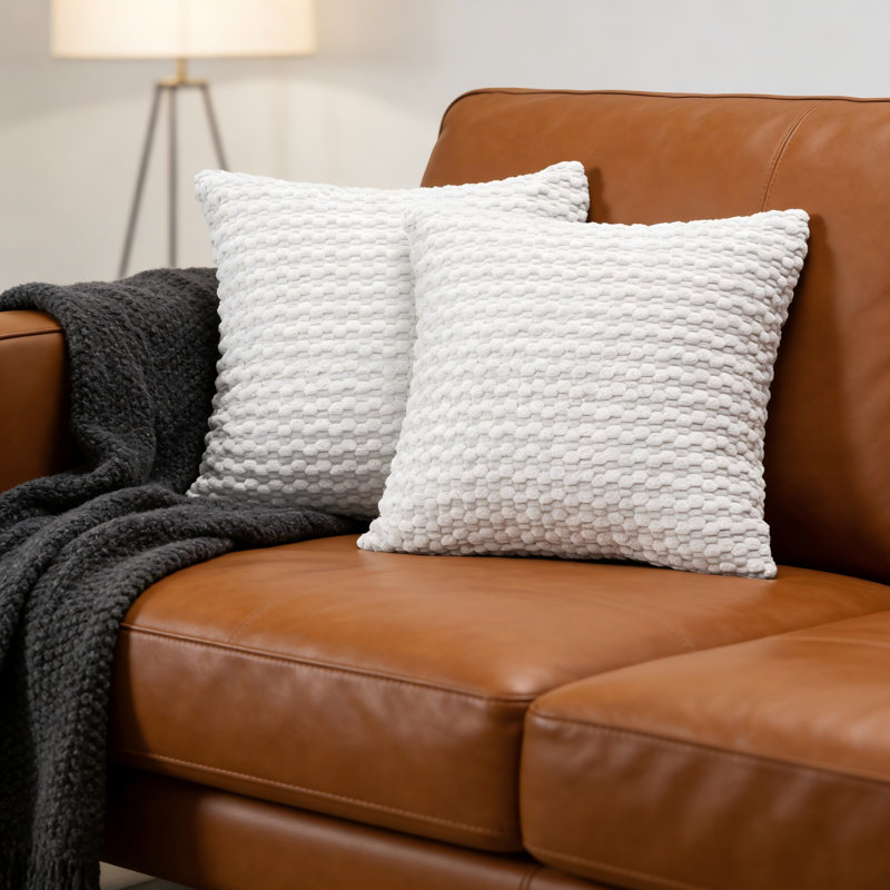 Housse de coussin en velours côtelé blanc 18 * 18 pouces 2 pièces / ensemble, Carré 18 po, Blanc