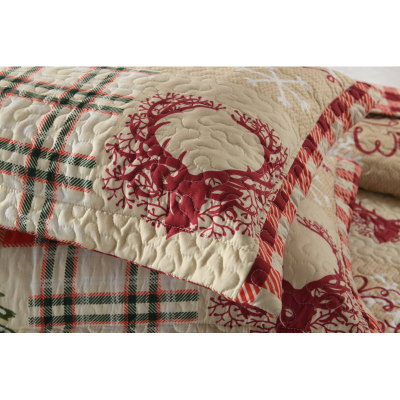 King Size Red and Beige Reversible Microfiber Bedspread Set