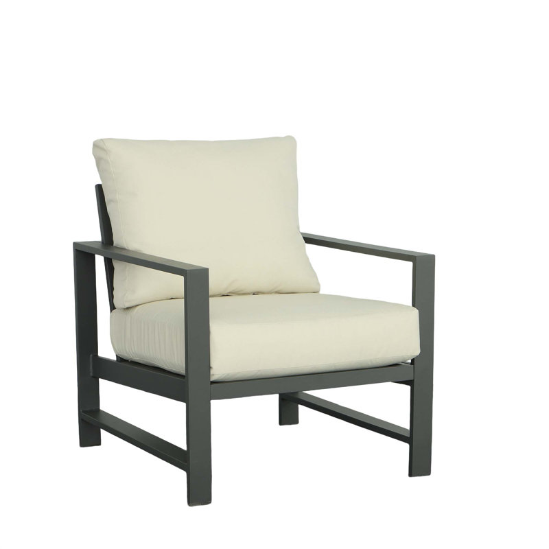Gray Aluminum Outdoor Chair with Beige Cushions
