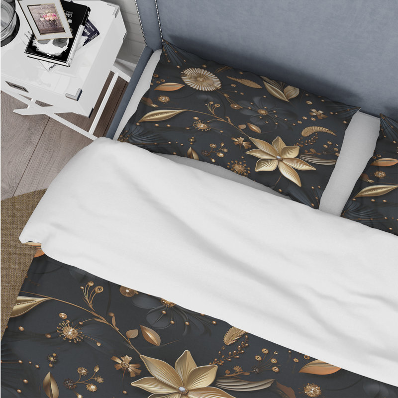 Hollywood Opulent Charm Gold And Black III - Ensemble de housse de couette damassé