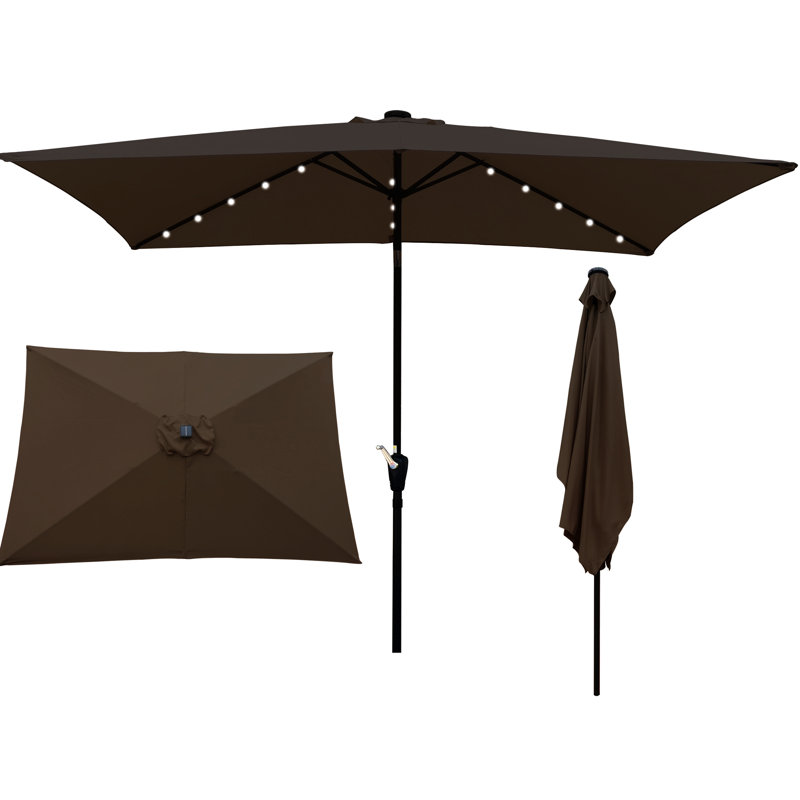 Parasol rectangulaire à DEL 10 pi x 6,5 pi - Protégé, imperméable, à manivelle, pour terrasse, abri de piscine extérieur avec lumières Easy Tilt, jardin,