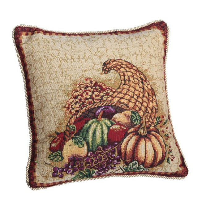 Fall Harvest Embroidered Cotton Blend Throw Pillow