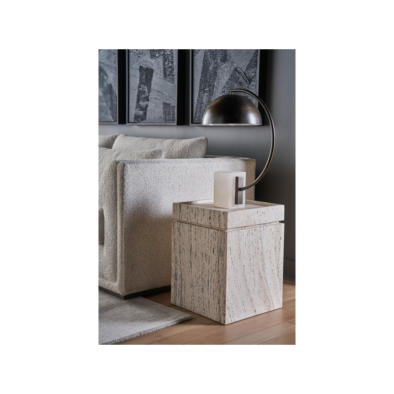 Square White Travertine Contemporary Accent Table