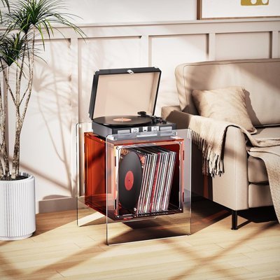 Acrylic Colorful Nightstand With Open Storage Shelf – Dark Brown
