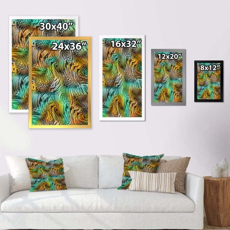 Léopard et tigre X - Art mural moderne et contemporain sur toile, Toile avec cadre photo noir, H 20 po x l 12 po x P 1 po