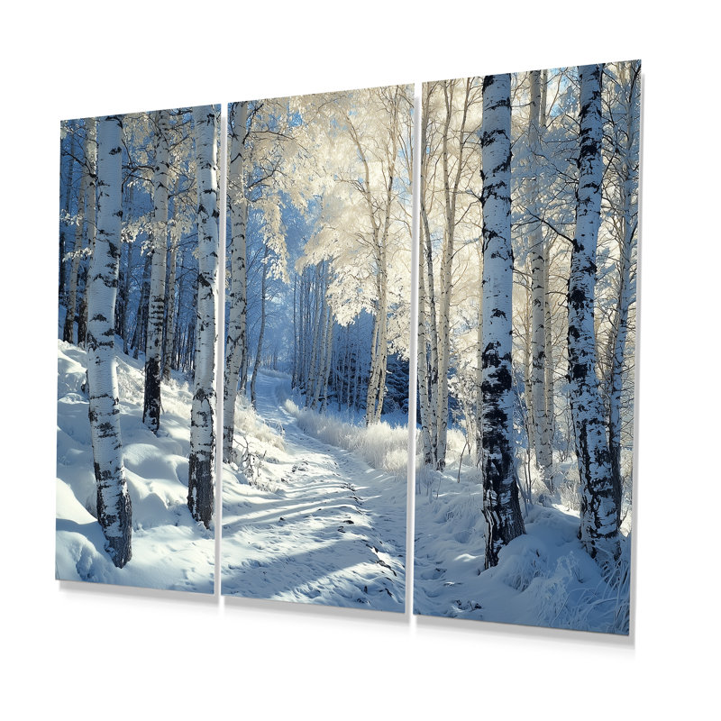 «White Pine Tree In Winter Forest Panorama», ensemble de reproductions d'art mural paysage d'hiver, Métal métal