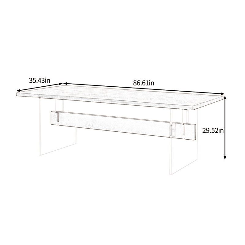 Table de salle à manger en acrylique, H 29,52 po x L 86,61 po x l 35,43 po