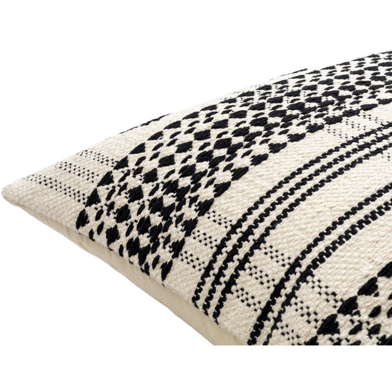 Beige and Black Cotton Square Accent Pillow, 18 inch