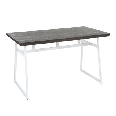 Geo Industrial Dining Table In Vintage White Metal And Espresso Wood-Pressed Grain Bamboo By Lumisource