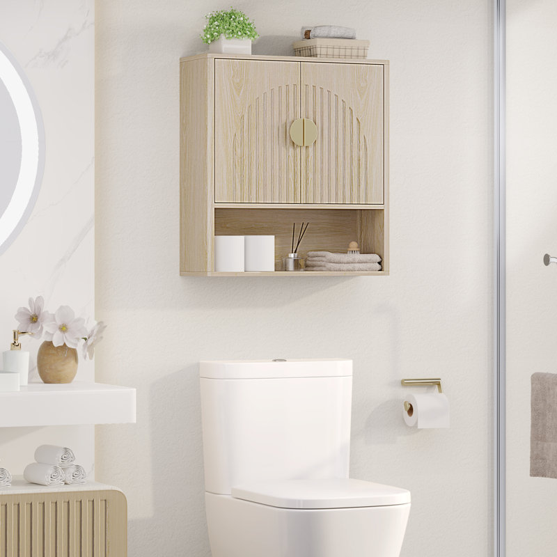 23.4" Bathroom Wall Cabinet With Fluted Doors, Over The Toilet Storage Cabinet With Adjustable Shelf & Open Bottom Shelf, Wall Mounted Medicine Cabinet For Bathroom, Kitchen & Laundry Room