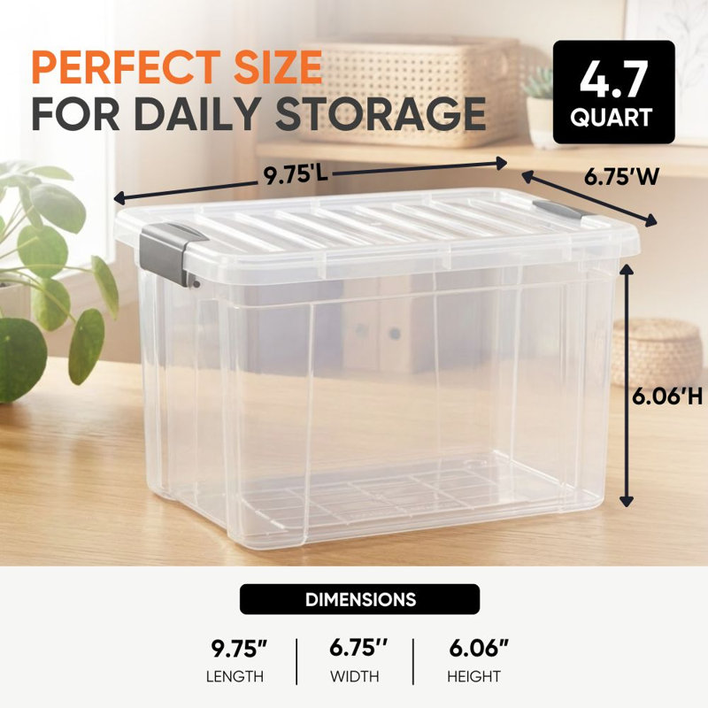 Boîtes de rangement transparentes en plastique de 4,75 litres avec couvercles, empilables, sans BPA, pour la maison, le bureau, la résidence étudiante et la salle de classe, lot de 1