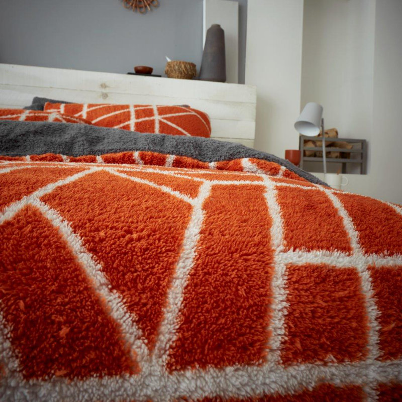 Polyester Geometric Shapes Duvet Cover with Pillowcases, Single - 1 Standard Pillowcase, Orange