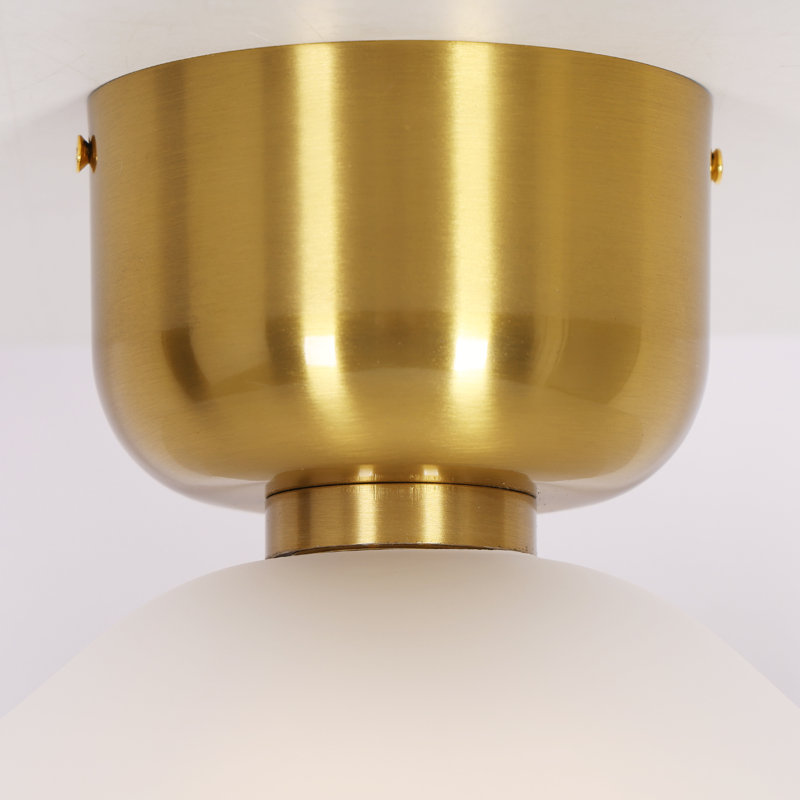 Plafonnier semi-encastré moderne en laiton à une lumière avec verre blanc Flora