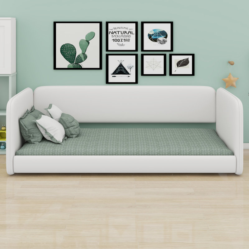 Lit robuste avec tête de lit et accoudoirs intégrés, Beige