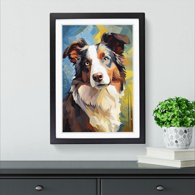 Border Collie Cubism - Framed Print, Black Framed, 46cm H x 34cm W x 2cm D