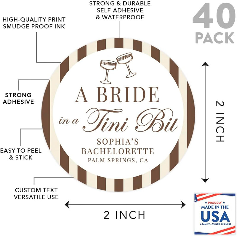Autocollants de Bachelorette sur mesure rayés sur mesure «A Bride In A Tini», Oui