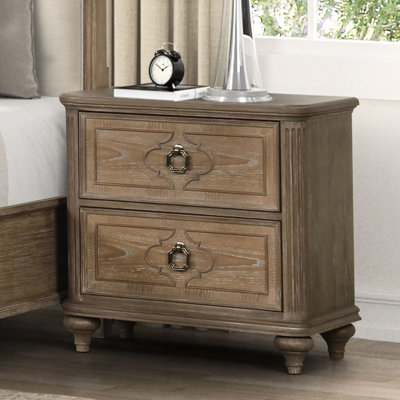 Table de chevet en chêne massif de style classique 1Pc avec 2 tiroirs en bois massif, glissières à roulement, plateau doublé de feutre, orifices pour agencement de chambre à coucher en placage simple, A et C, tiroirs à l'avant et à l'arrière français