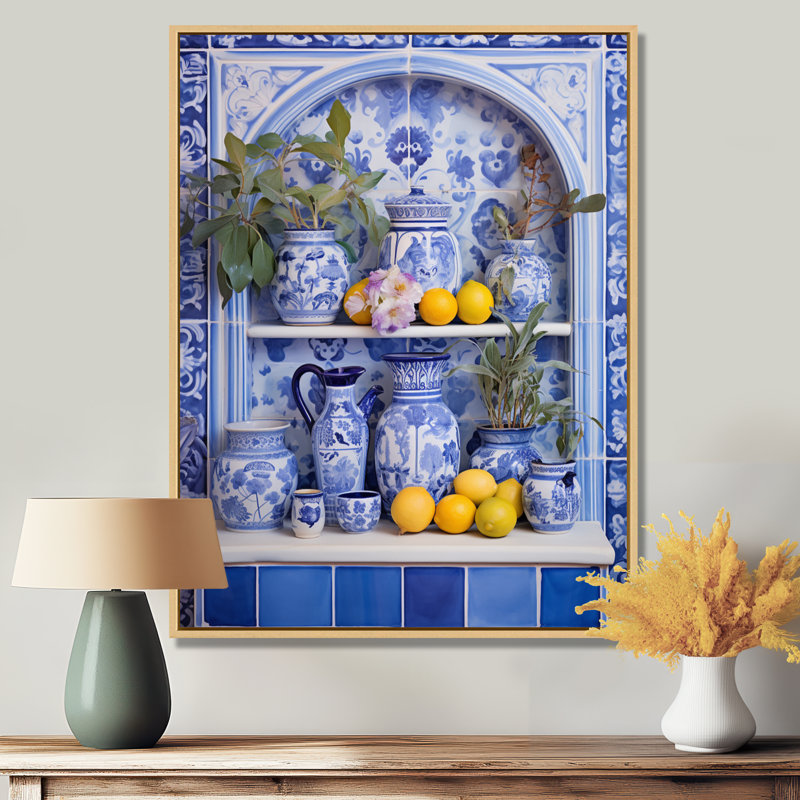 Tableaux méditerranéen nature morte cuisine III - Boho, Cadre flottant brun, H 32 po x l 24 po x P 1 po