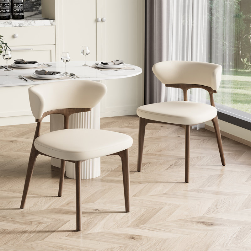 Modern Faux Leather Dining Chair, Solid Wood Kitchen Chairs With Padded Seat And Back For Dining Room, Comfortable Design In Beige, Brown Legs (Set of 6)