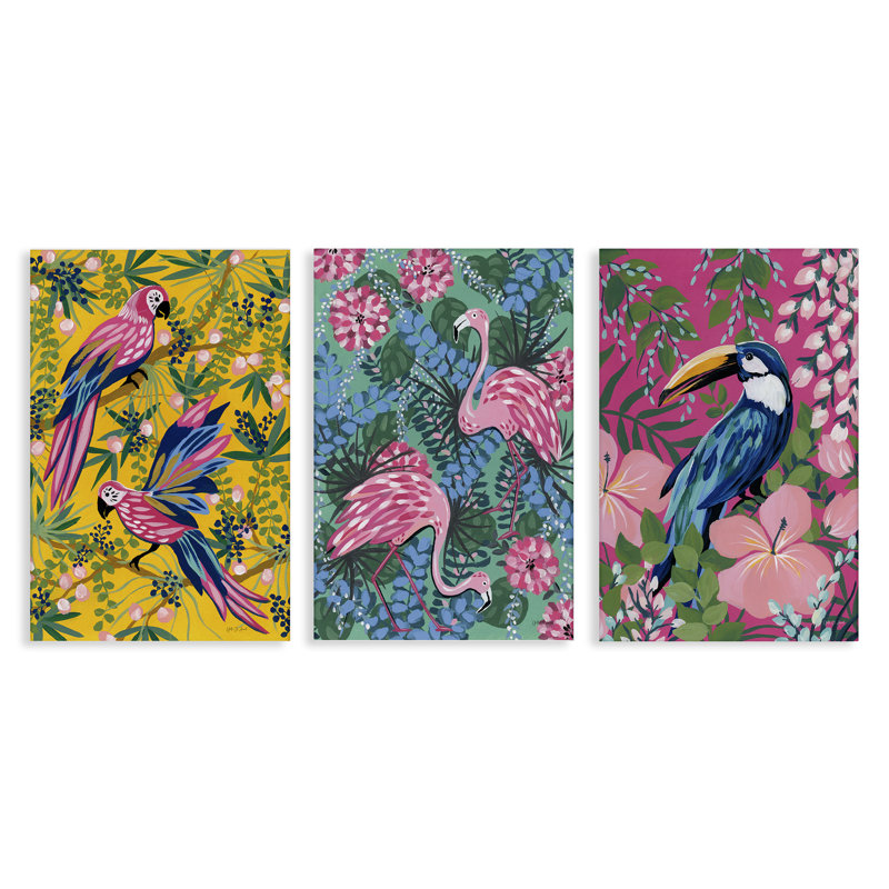  "Tropical Birds & Botanicals", ensemble de 3 toiles murales par Yvette St. Amant, H 30 po x l 20 po