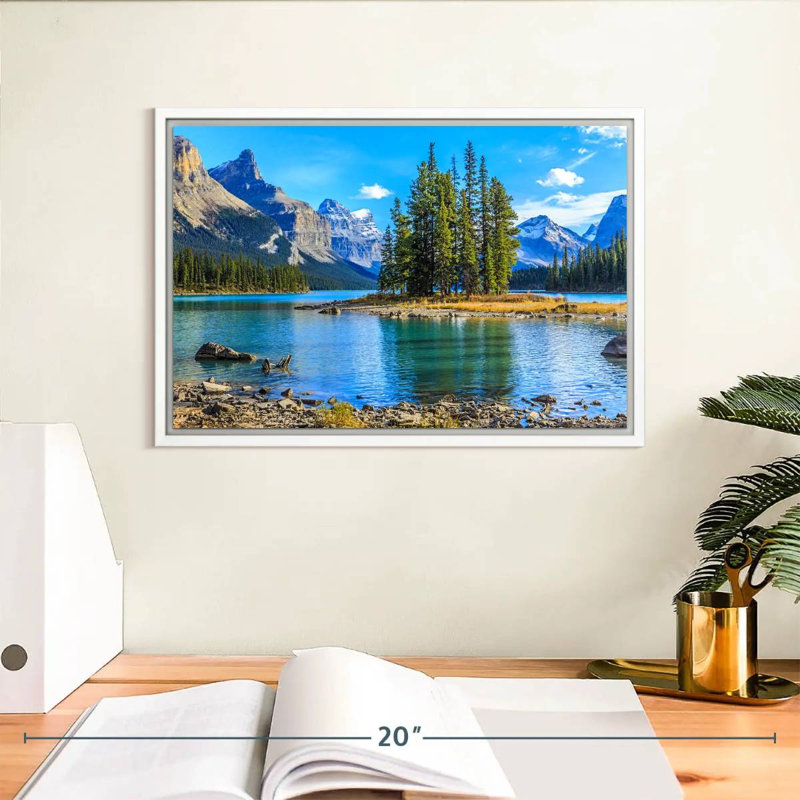 Lac Maligne, Cadre flottant blanc, 13 po x 9 po