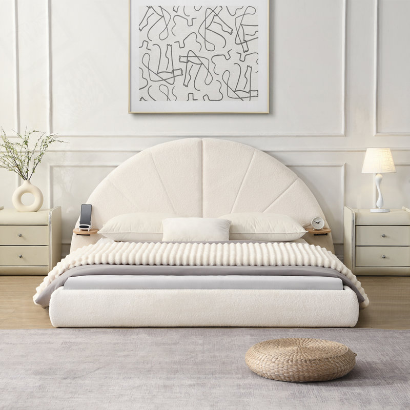 Boucle Fabric Bed with Arched Shaped Headboard