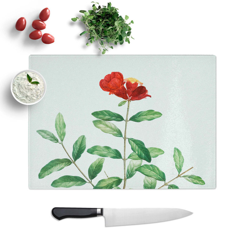 Tempered Glass Pomegranate Tree Branch by Pierre-Joseph Redoute Chopping Board, 39 cm W x 28.5 cm L
