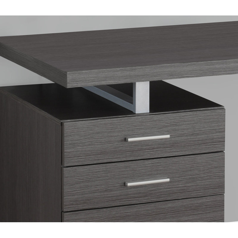 Bureau d'ordinateur contemporain réversible de 48 pouces avec rangement, idéal pour le bureau personnel et le travail sur ordinateur portable, stratifié gris et structure en métal.