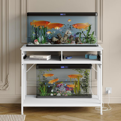 40 to 50 Gallon Aquarium Stand with Power Outlet and 2 Drawers, Metal Fish Tank Stand 660 Lbs Capacity