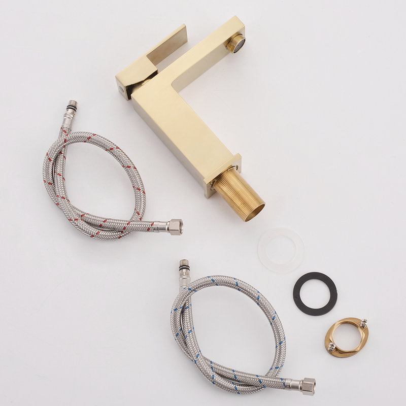 Robinet de lavabo en or brossé - Monotrou et résistant aux égratignures, garniture latérale en céramique incluse