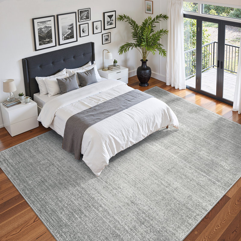 Tapis lavable à rayures rétro antidérapant (beige), Gray, Rectangulaire 8 pi x 10 pi