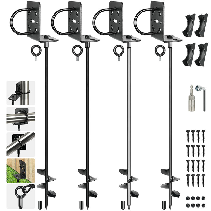 Ensemble de 4 ancrages de sol robustes de 30 po avec supports polyvalents pour maisons mobiles, abris de jardin, portiques, remises, garages et structures d'extérieur