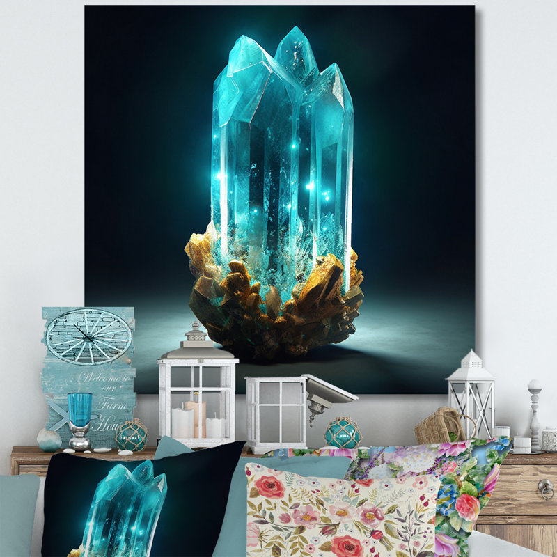 Turquoise, pierres vibrantes dorées sur toile, Toile tendue, H 16 po x l 16 po x P 1 po