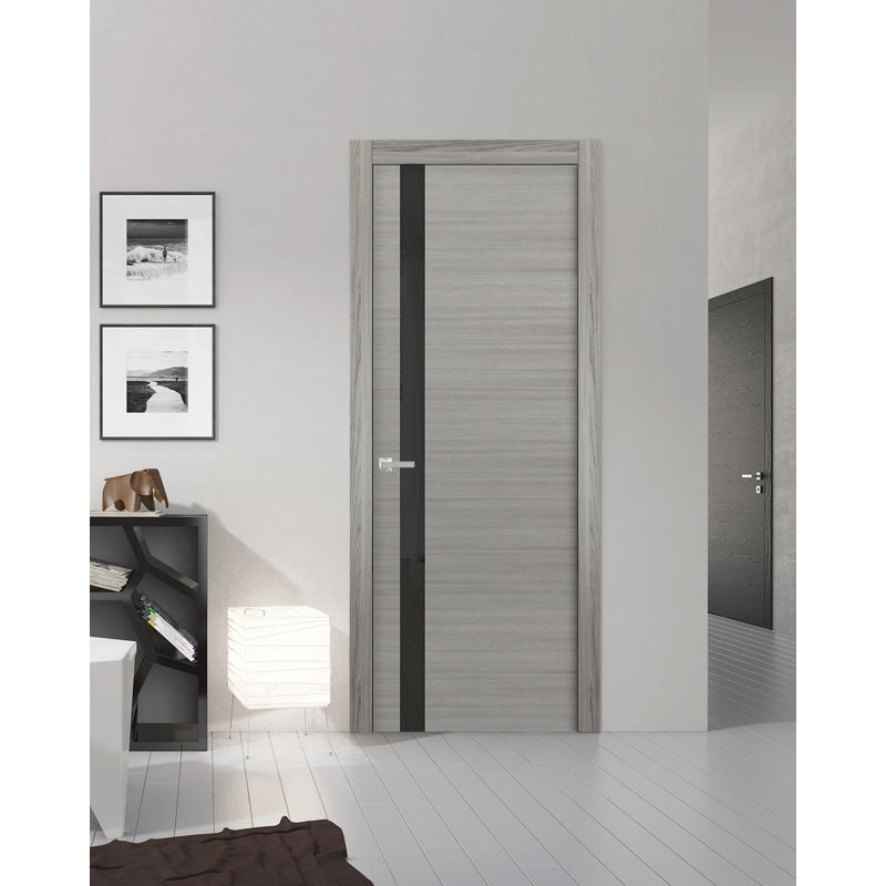 Porte standard en bois manufacturé à panneaux en verre givré Planum, 30 po x 84 po, Gris