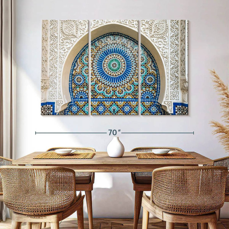 Ensemble de 3 carreaux marocains sur toile, H 65 po x l 42 po x P 1,25 po