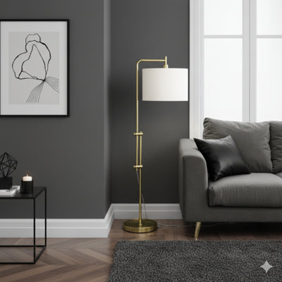 Lighting, 63"H, Floor Lamp, Brass Metal, Ivory / Cream Shade, Contemporary