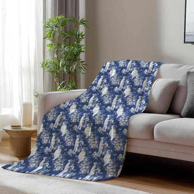 Couverture bleu chinoiserie Border Collie, cadeaux Border Collie pour les femmes, jeté pour grand lit de chien français et bleu pour décoration de chambre à coucher, 50 x 40 pouces