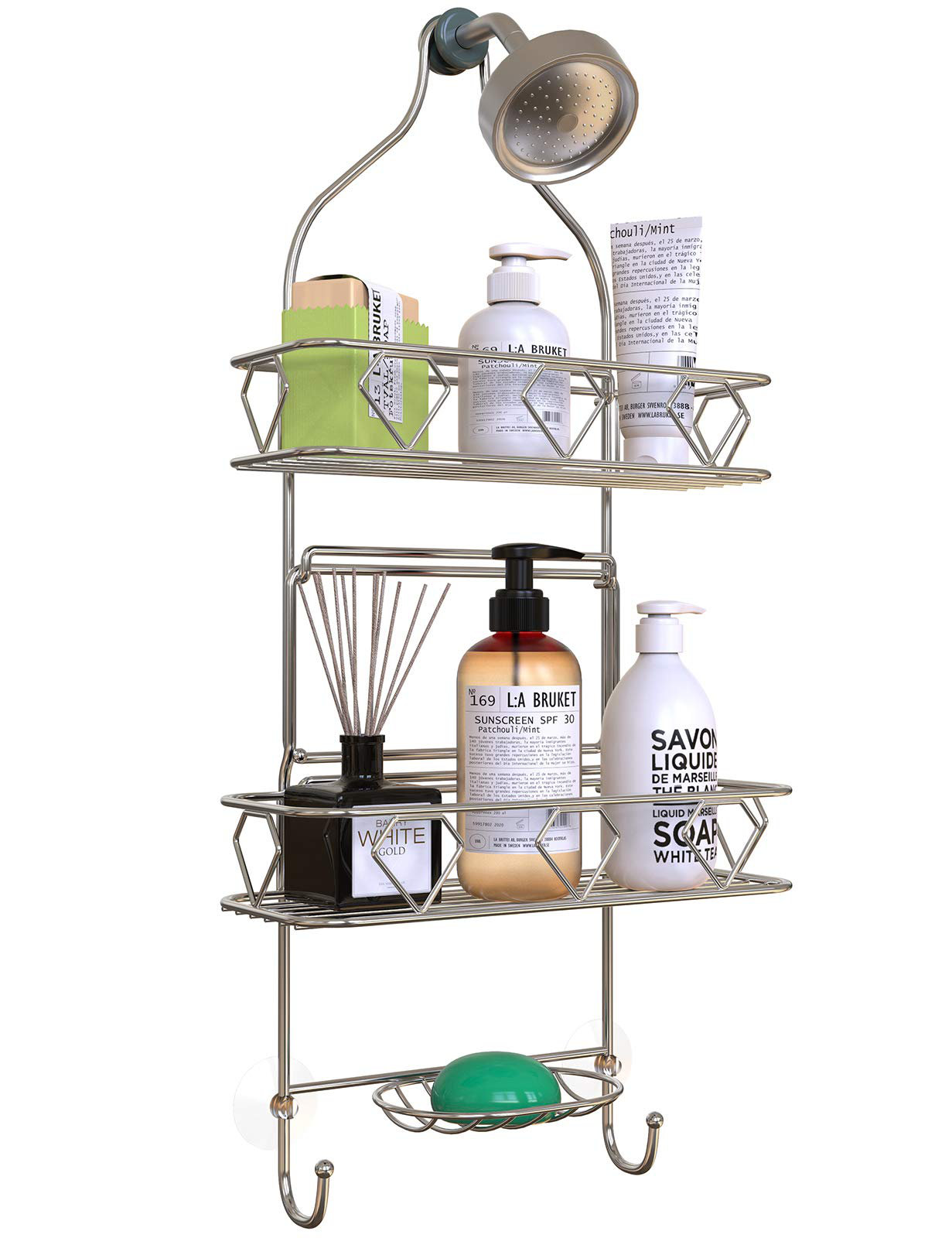 Suction Cup Shower Caddy Bath Wall Shelf, Deep Bathroom Basket Suction Cup  Large Shower Caddy in Silver