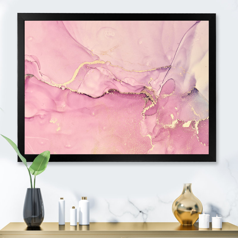 «Pink Marble Waves II», peinture sur toile, H 30 po x l 40 po x P 1,5 po, Cadre photo noir
