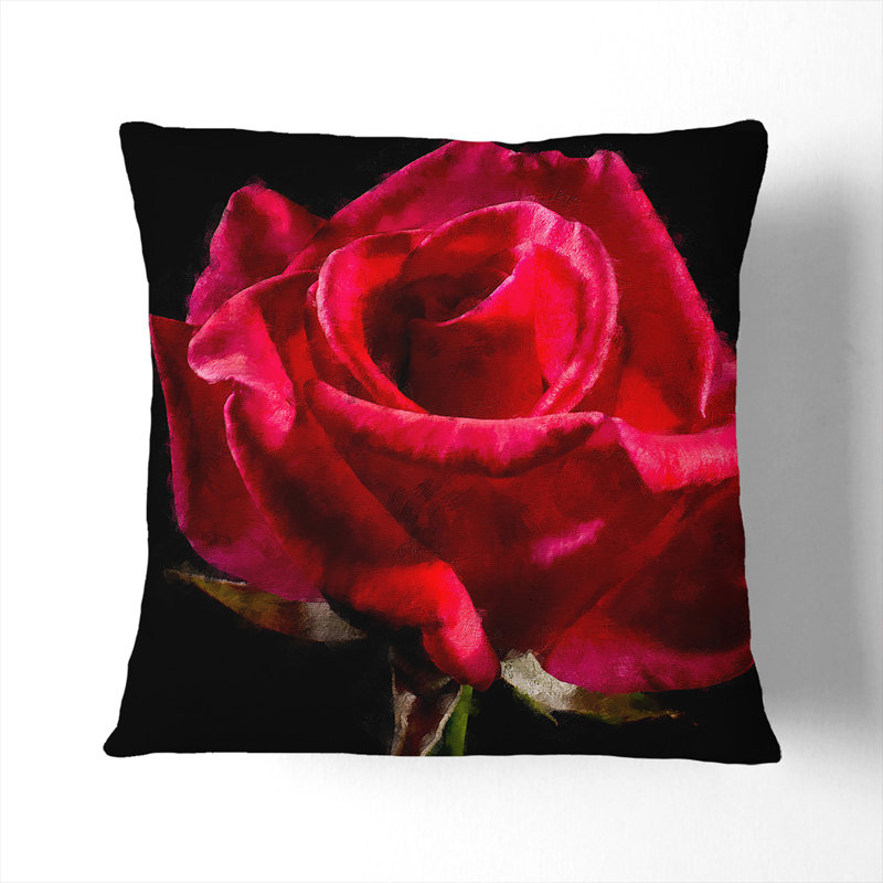 Red Rose Flower Vol.2 Painting Square Throw Cushion, 40cm H x 40cm W x 15cm D, Black